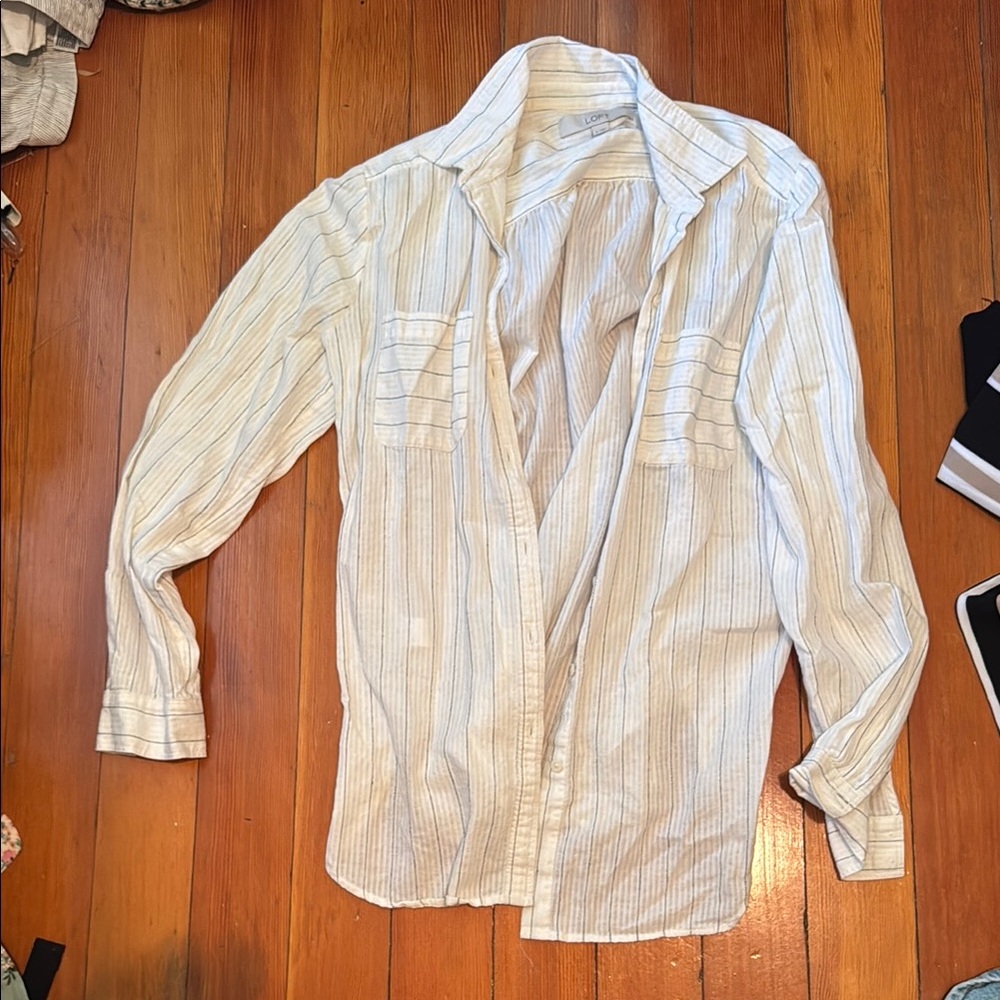 LOFT Striped Button-Up Shirt - White and Blue